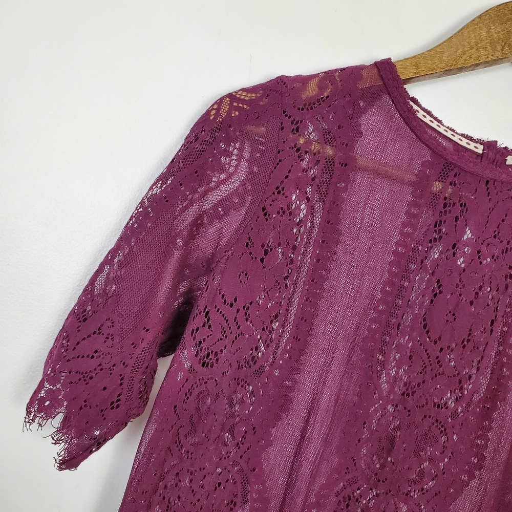 Rewind Womens Semi-Sheer Tunic Top Maroon‎ Medium - Picture 9 of 14